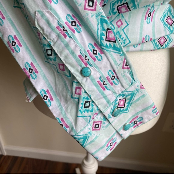 Wrangler Retro Western Curved Yoke Turquoise Snap Down Shirt - Picture 10 of 16